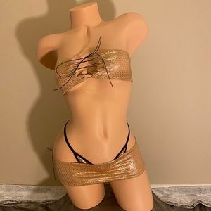 Handmade Gold and Black Bikini Costumes Dance Wear Woman Size S/M